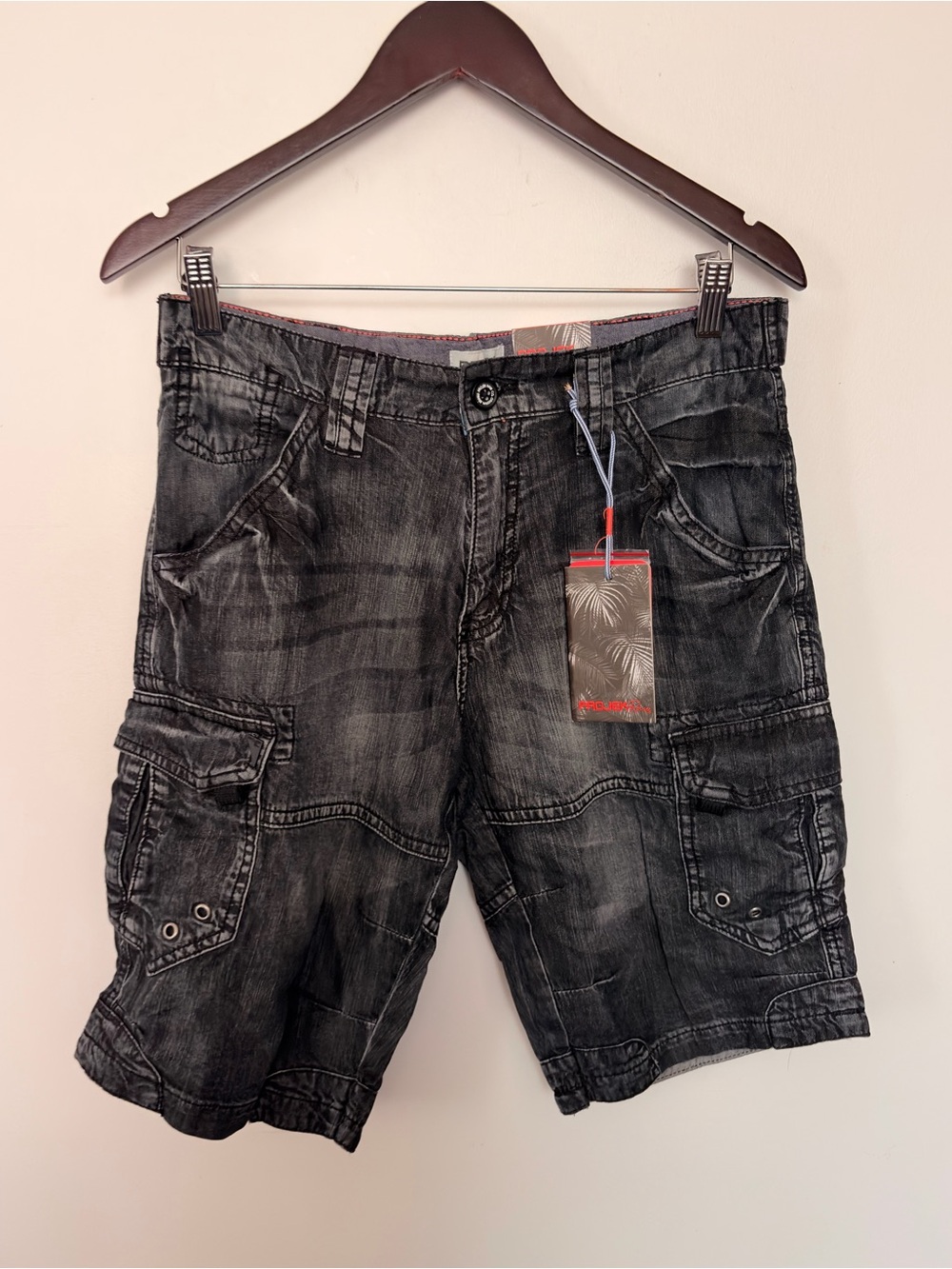NWT PROJEK raw Men's Black Washed Cargo Shorts - 32